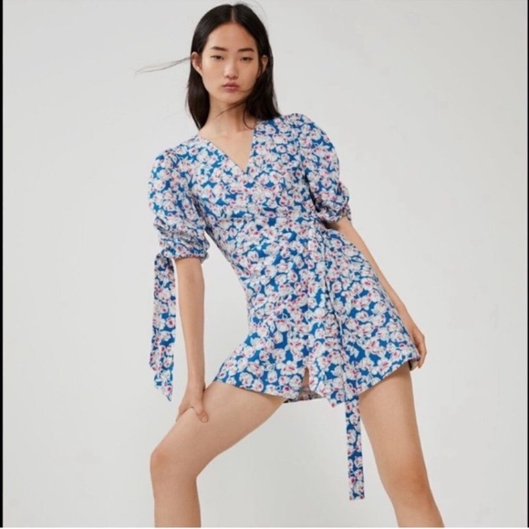 Zara Poplin Wrap Dress Floral Print Blogger Favorite - Picture 2 of 13